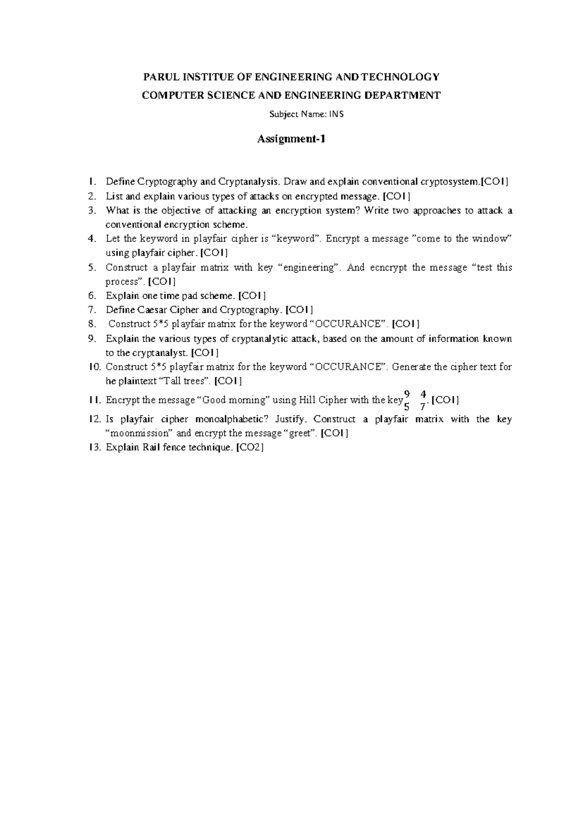 INS Assignment 1 - just for ive - PARUL INSTITUE OF ENGINEERING AND ...