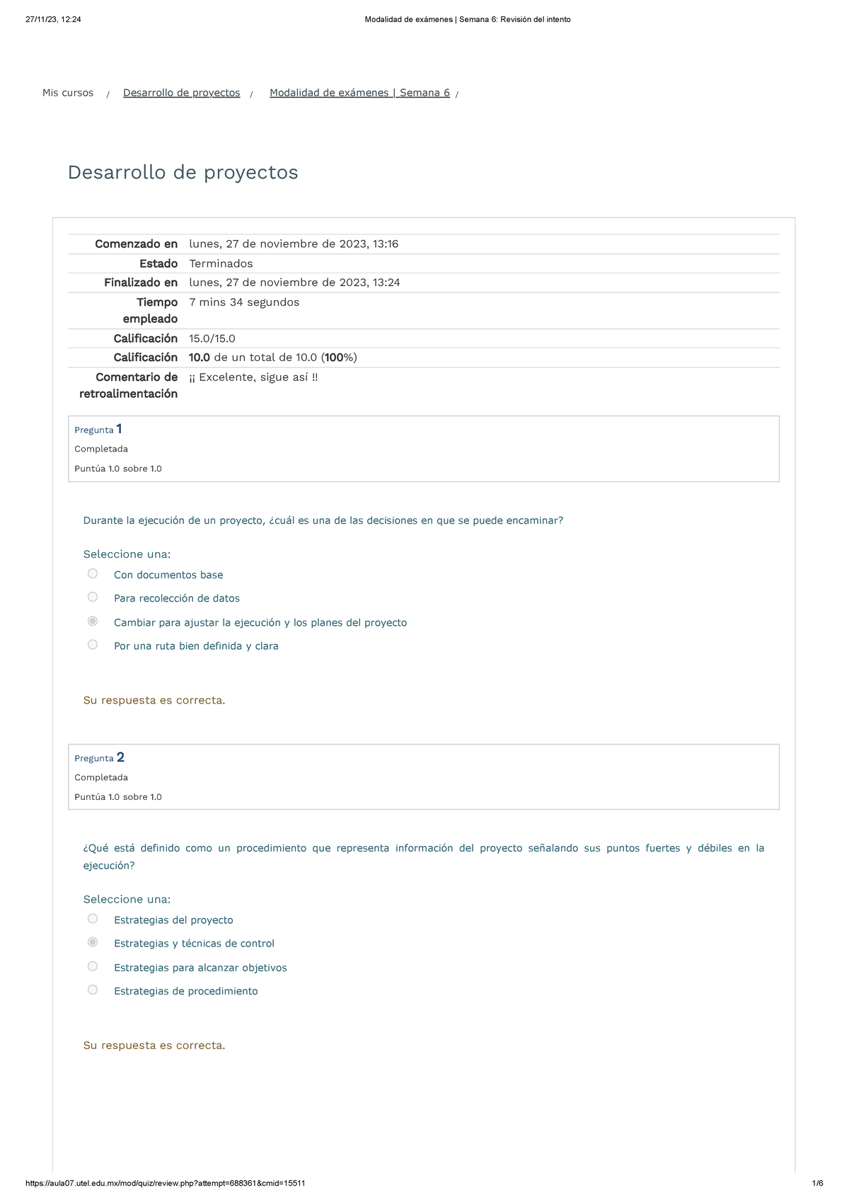 Modalidad De Exámenes Semana 6 Revisión Del Intento - Desarrollo De ...