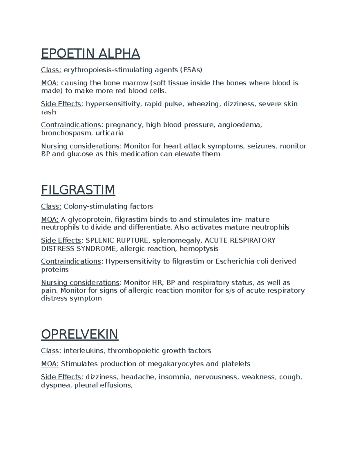 Week 7 Meds - Week 7 med notes with all info - EPOETIN ALPHA Class ...