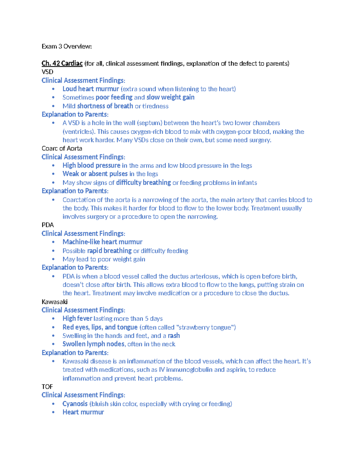 Exam 3 Overview & Study Guide - Exam 3 Overview: Ch. 42 Cardiac (for ...
