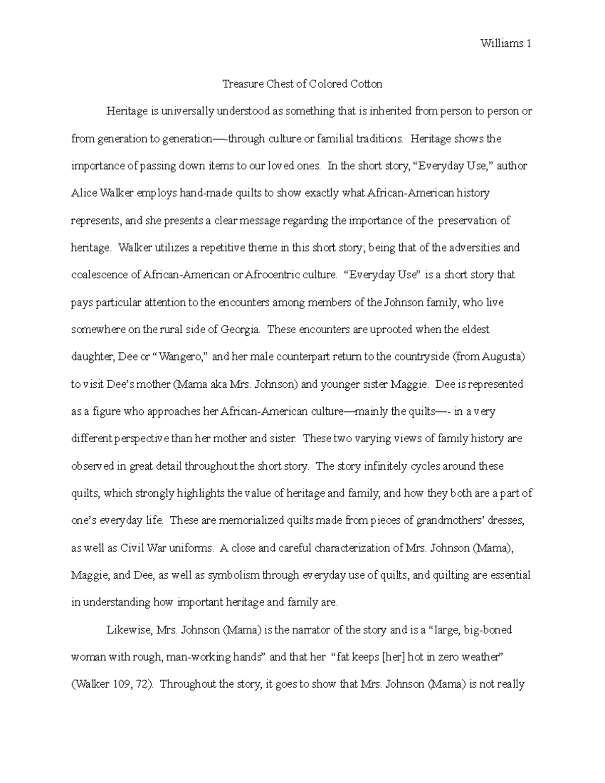 Critical Analysis Heritage/Ancestry Treasure Chest of Colored