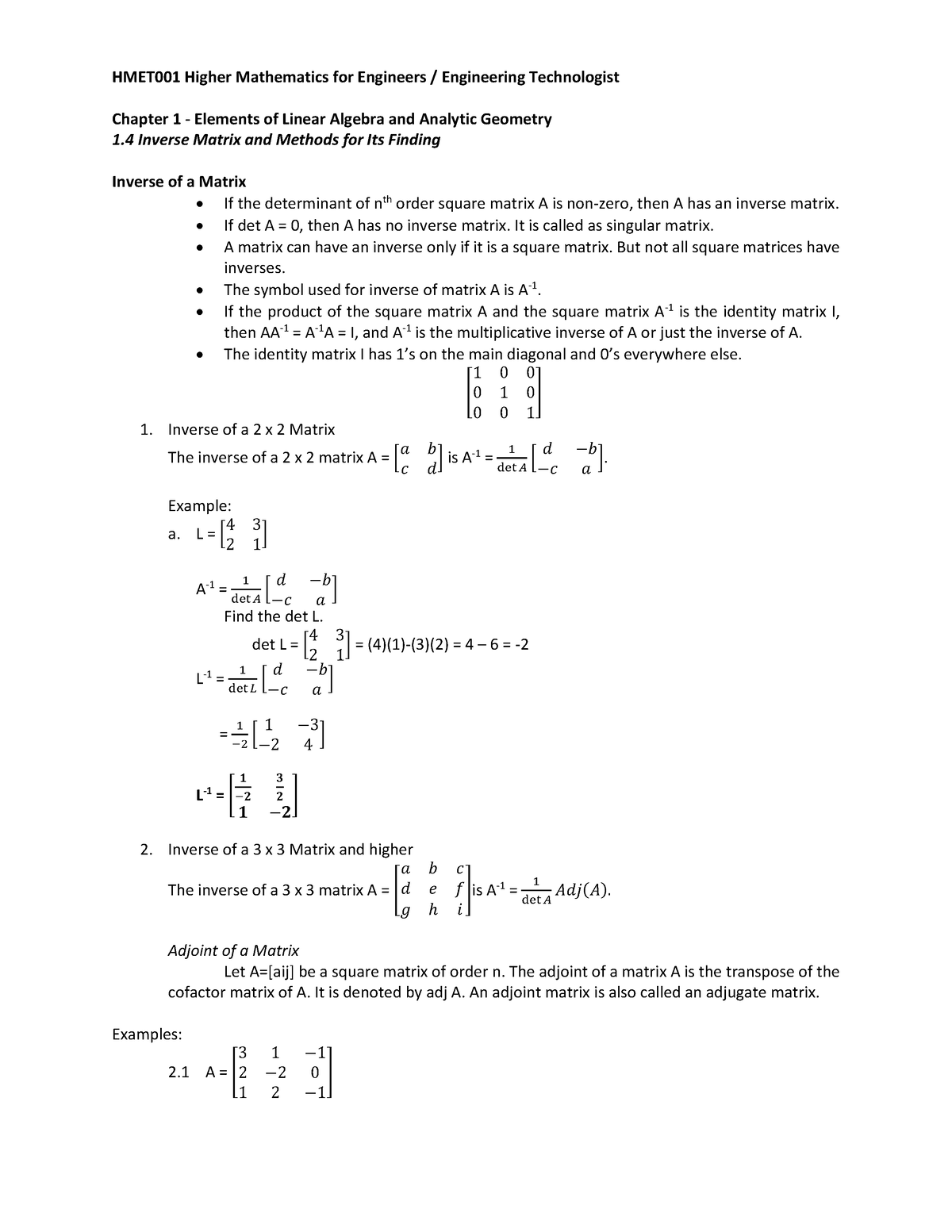 Chapter 1 Lesson 4 - Lecture notes 1-4 - HMET001 Higher Mathematics for ...