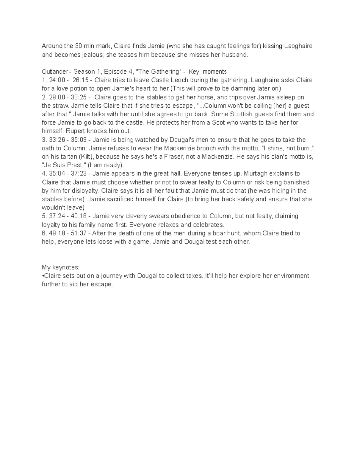 ENG 1121 Outlander Notes Part D - $URXQG WKH PLQ PDUN &ODLUH ILQGV ...