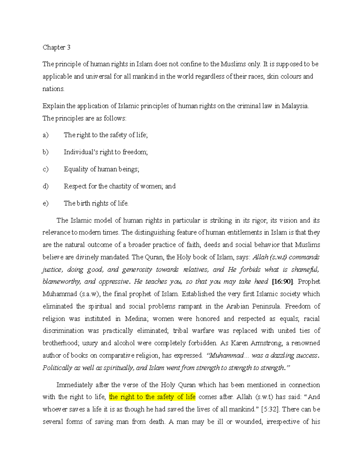 law & society tut 3 - Chapter 3 The principle of human rights in Islam ...