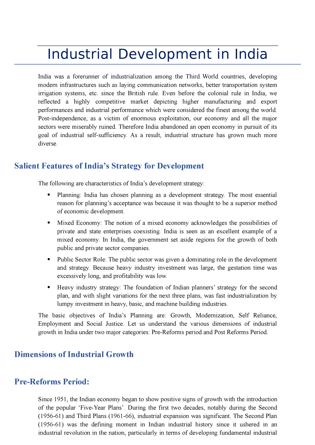 industrial development in india essay