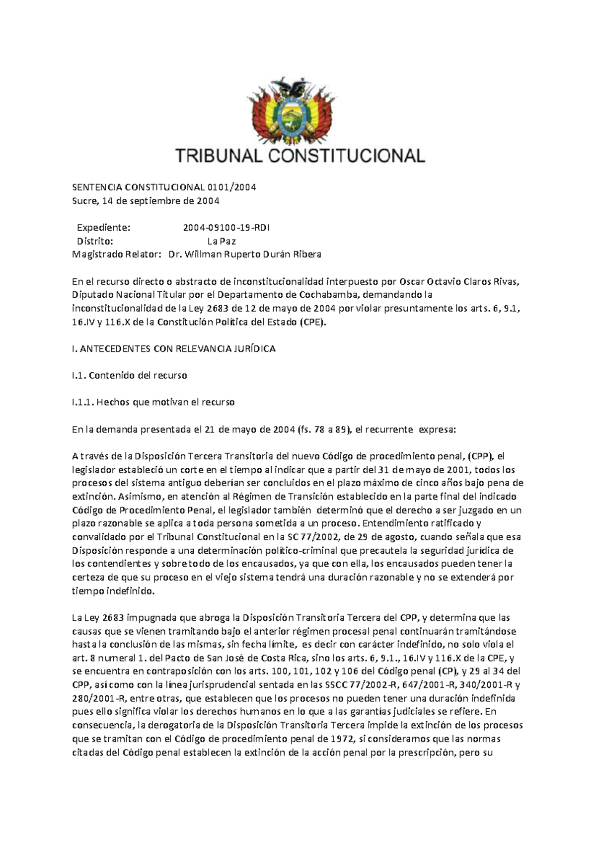 Sentencias 0101 2004 - ooooooooooooooooooooo - SENTENCIA CONSTITUCIONAL ...