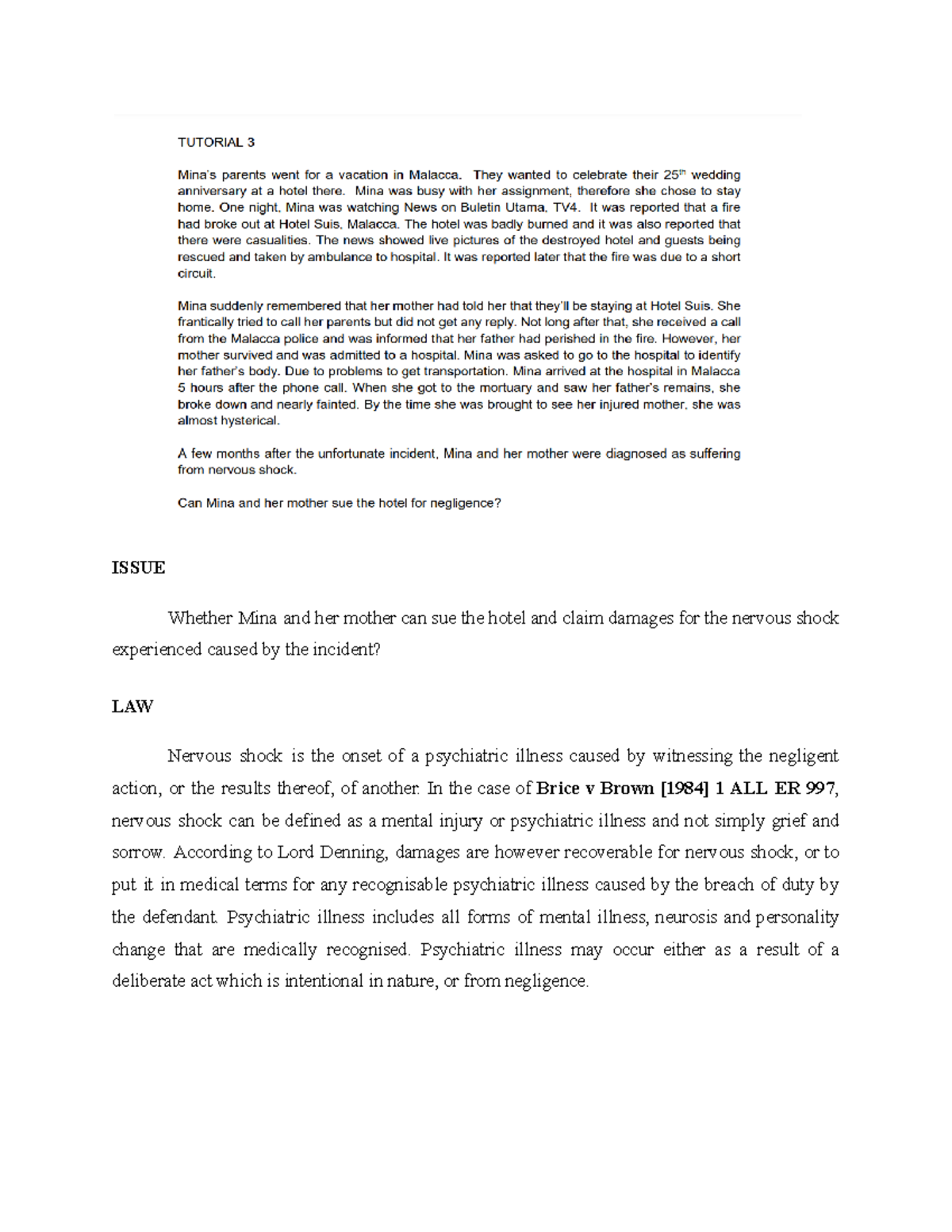 TUTO TORT 3 TUTO ISSUE Whether Mina and her mother can sue the