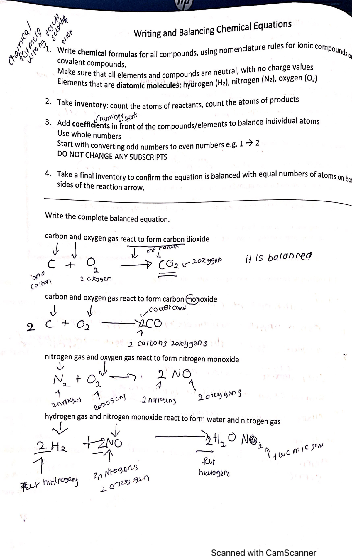 Writing And Balancing Chemical Equations - CHEM 9 - Studocu