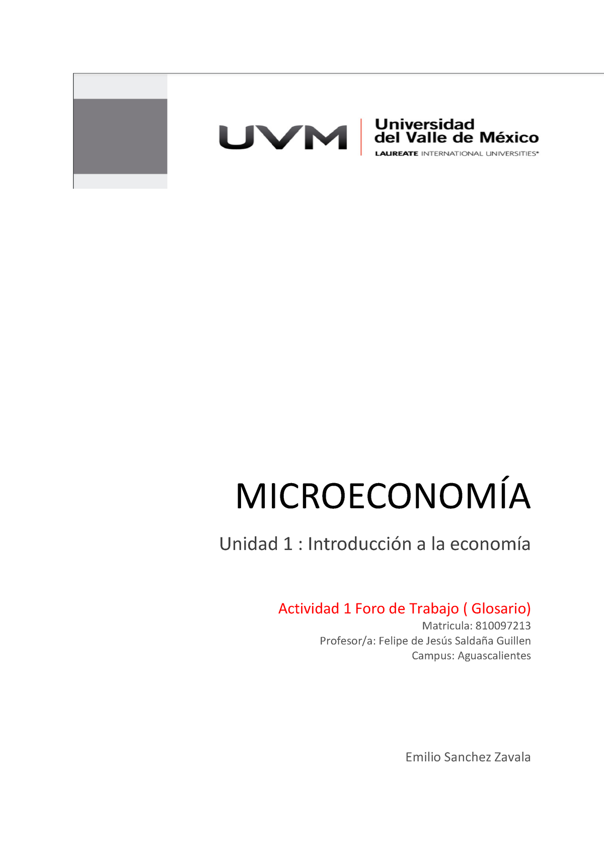 A1 ESZ - Introduccion a la economia - Microeconomia - UVM - Studocu