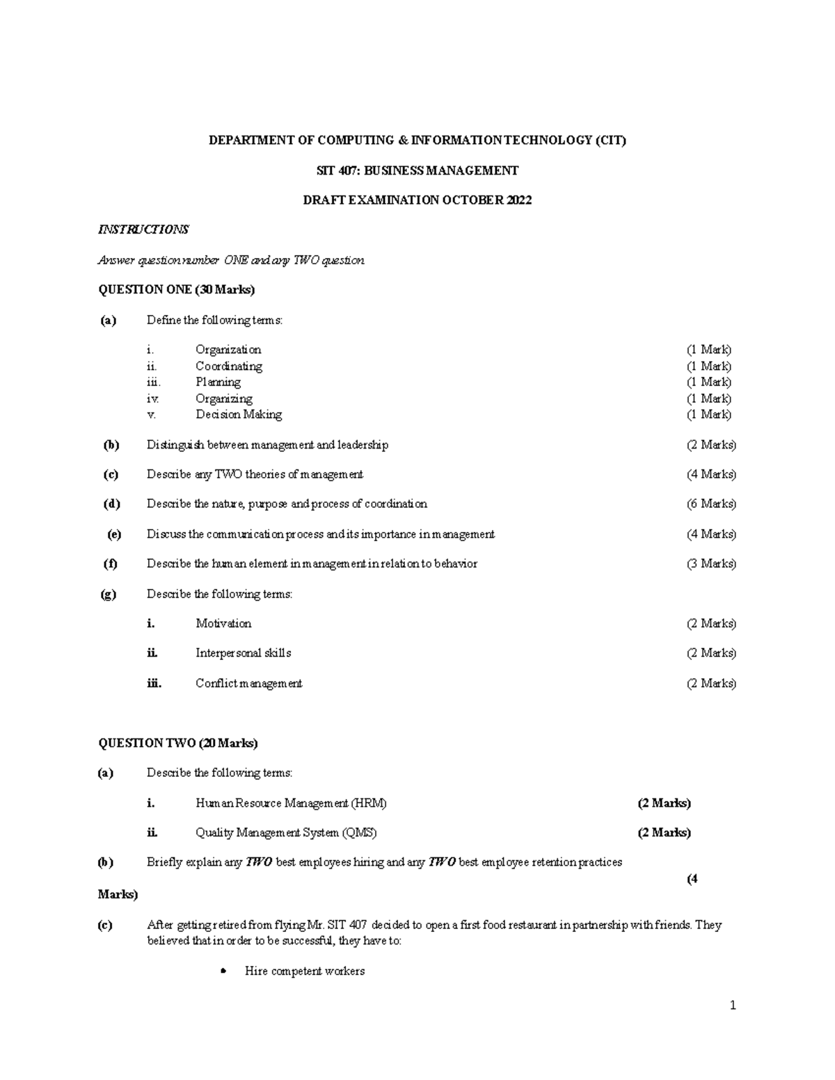SIT 407 Final Draft October 2022 - DEPARTMENT OF COMPUTING ...