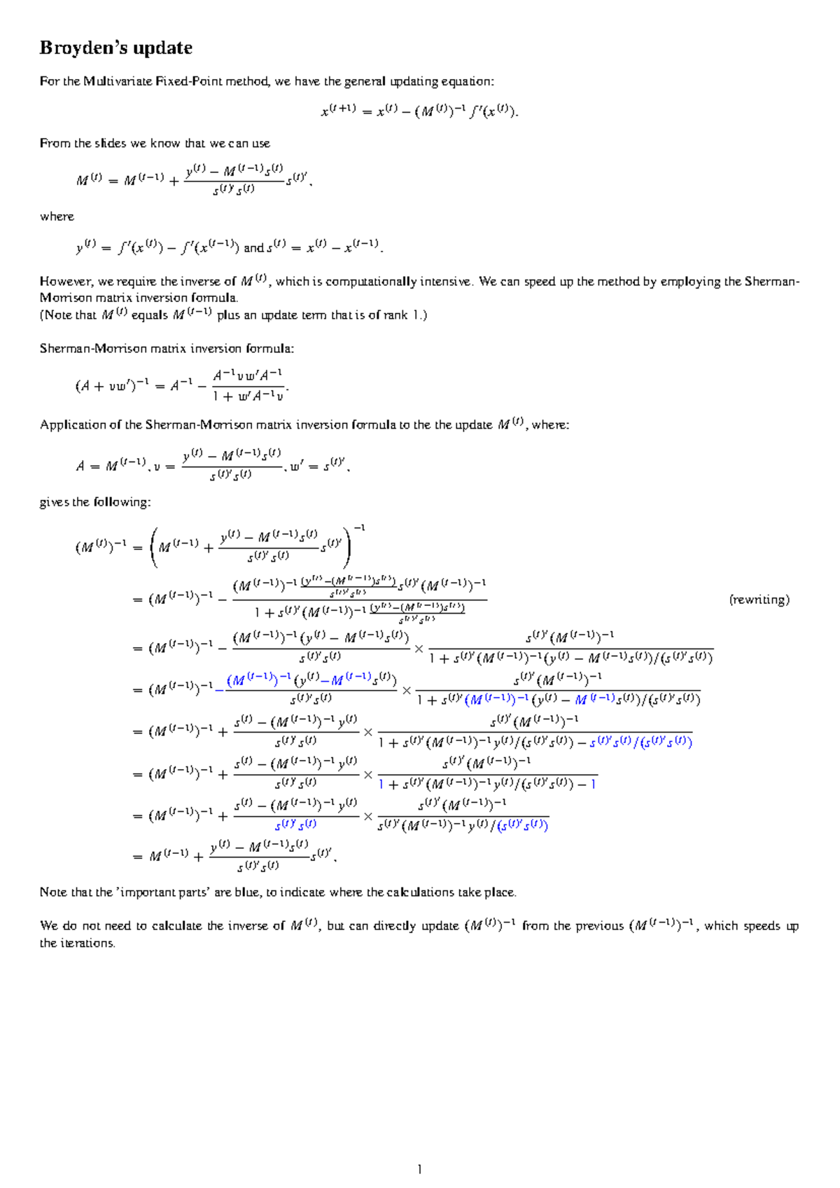 Broyden method explanation - Broyden’s update For the Multivariate ...