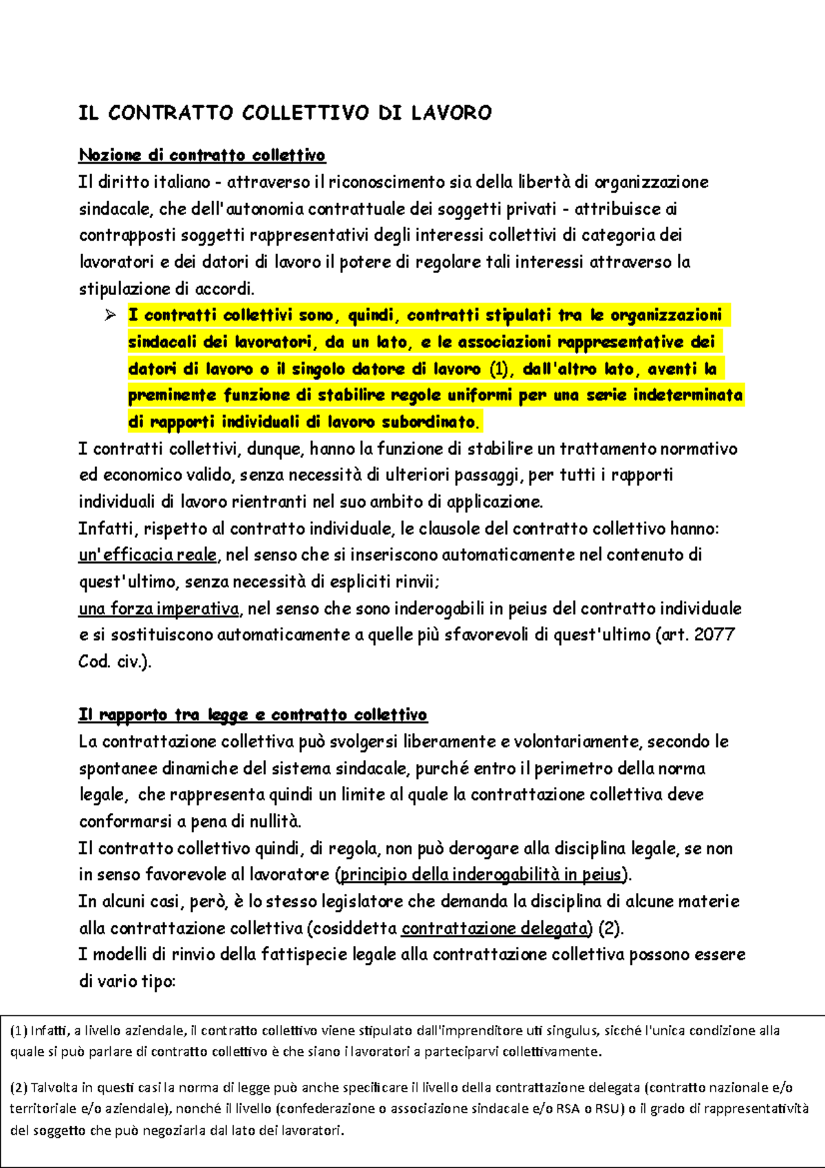 Contratti Collettivi - IL CONTRATTO COLLETTIVO DI LAVORO Nozione Di ...