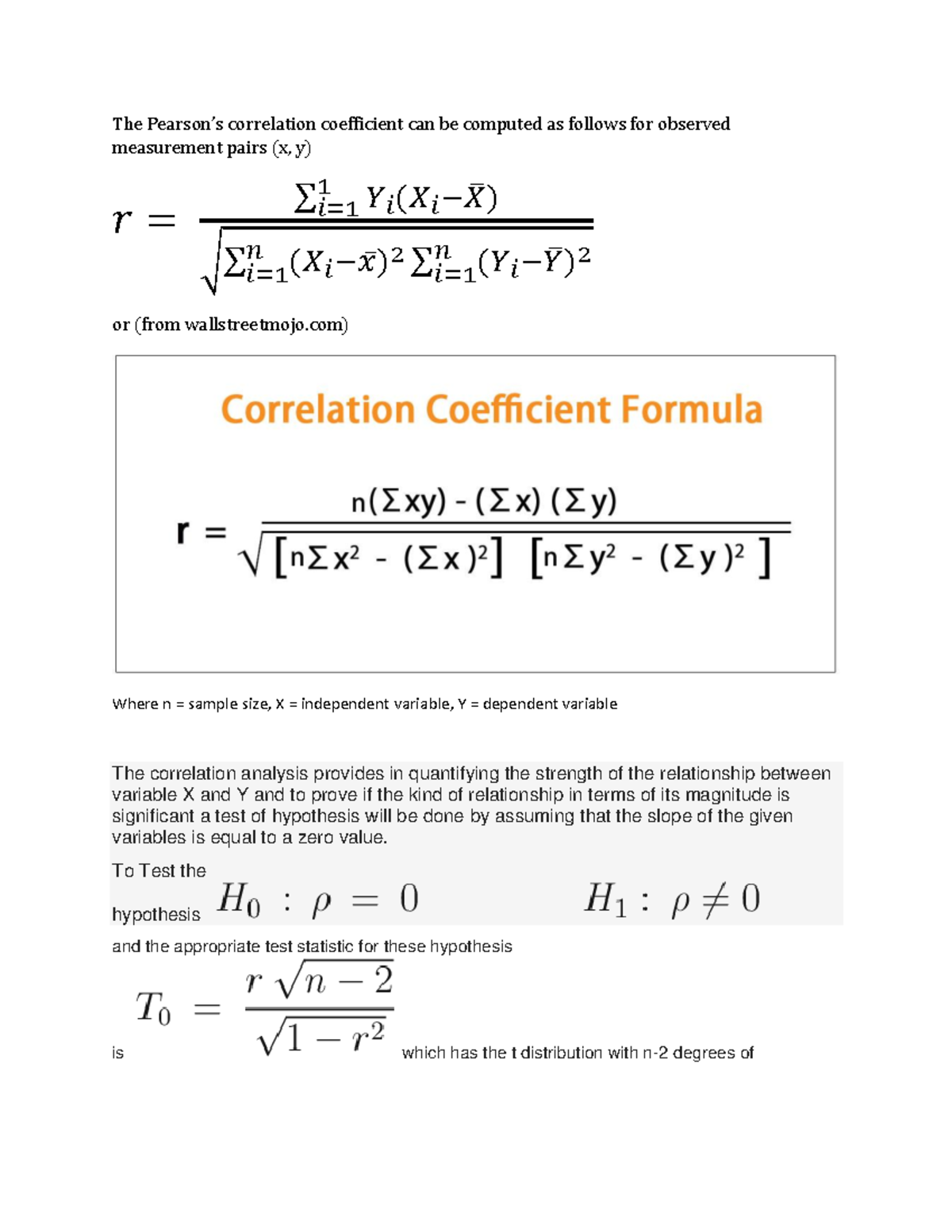 Correlation analysis - study - The Pearson’s correlation coefficient ...