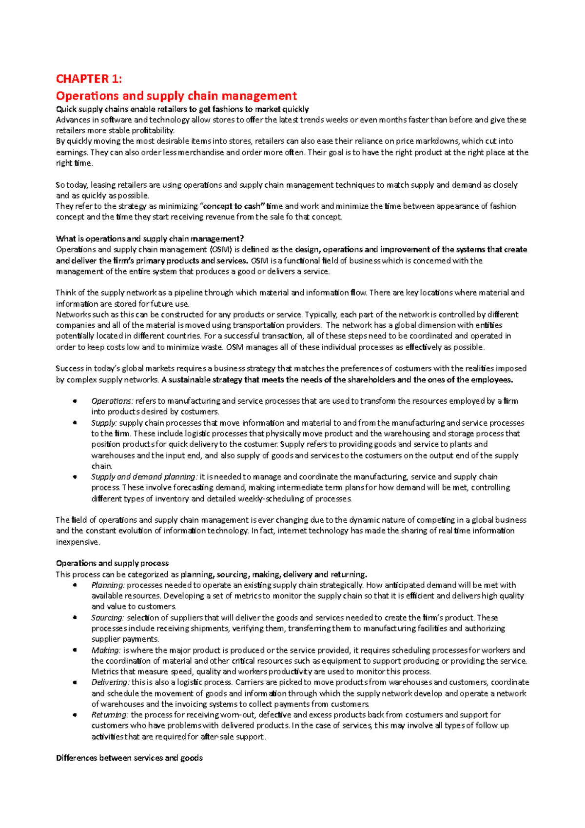 Chapter 1 Management CHAPTER 1 Operations and supply chain