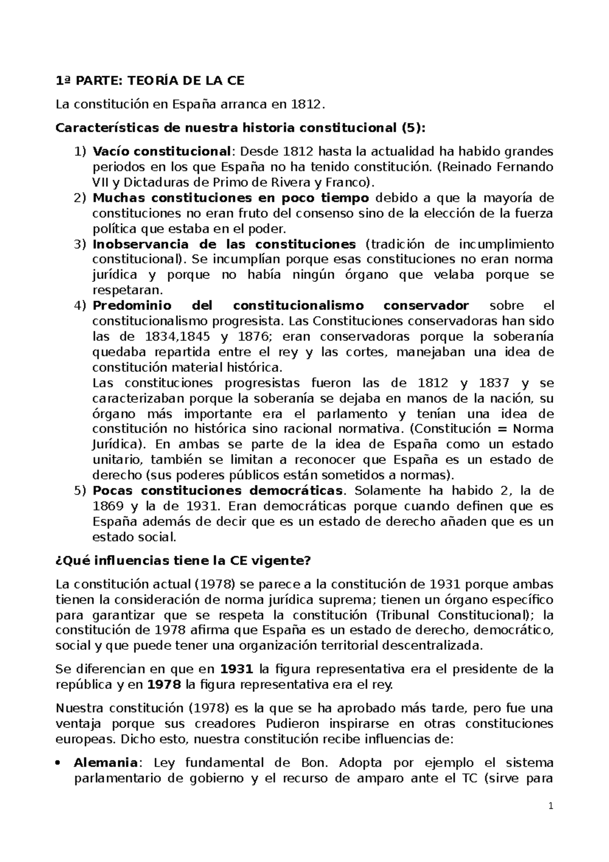 1ª Partecons - Apuntes Derecho Constitucional 1. Tema 1 Universidad De ...