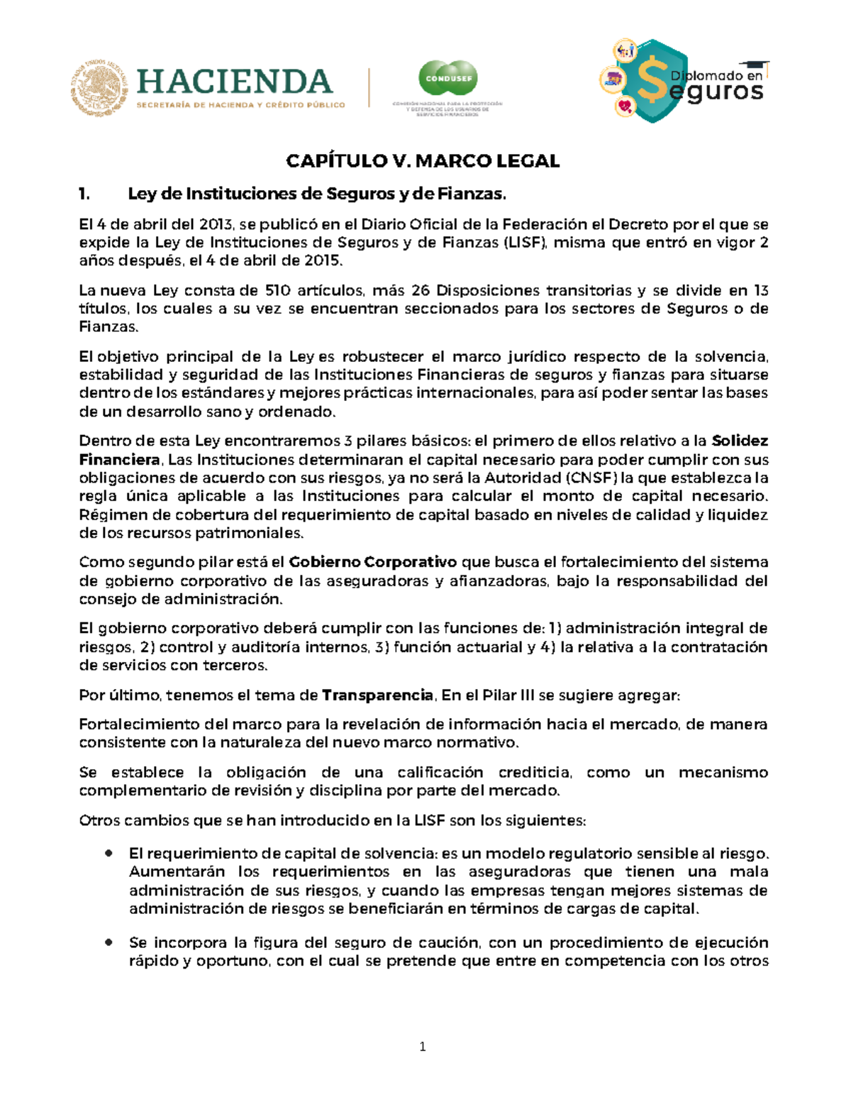 M2 - Modulo 2 Diplomado CONDUSEF - CAPÕTULO V. MARCO LEGAL 1. Ley De ...