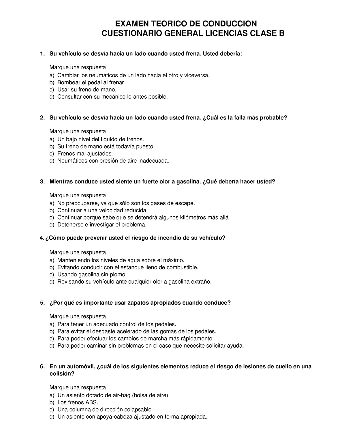 Cuestonario Clase B 2022 - EXAMEN TEORICO DE CONDUCCION CUESTIONARIO ...