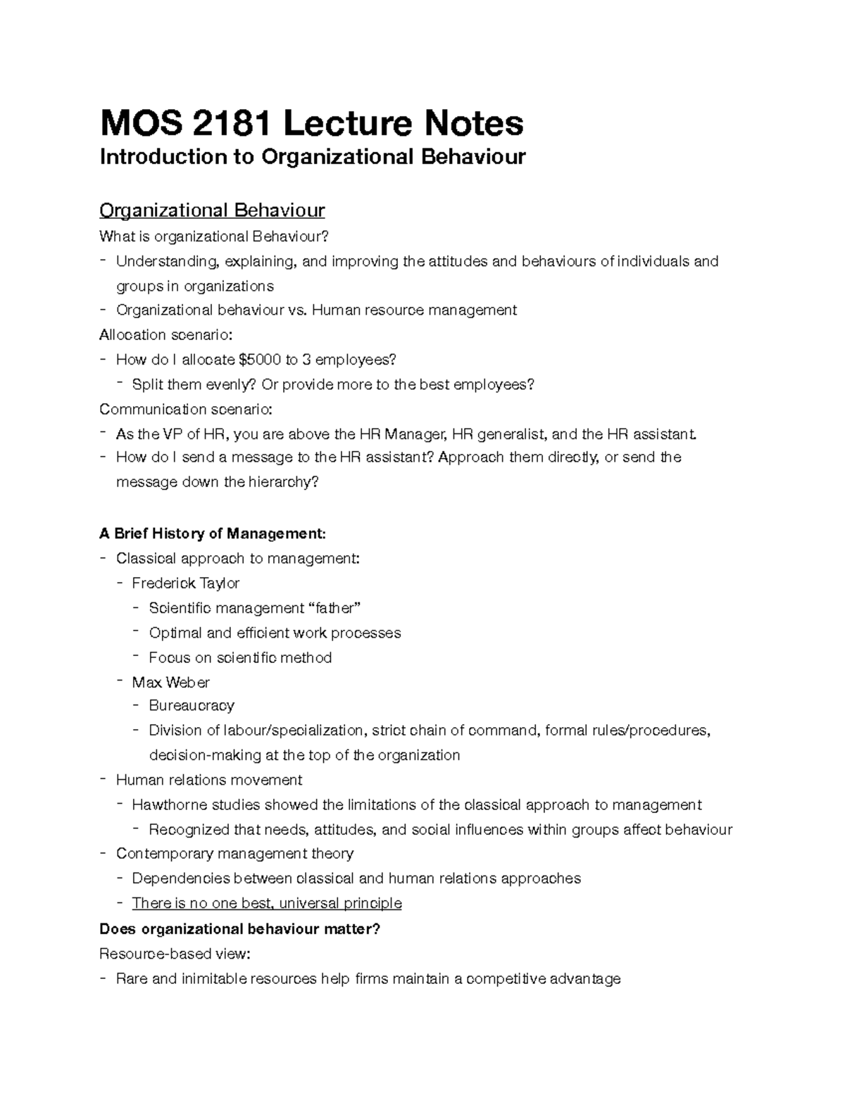 MOS2181 Exam 1 Lecture Notes - MOS 2181 Lecture Notes Introduction to ...