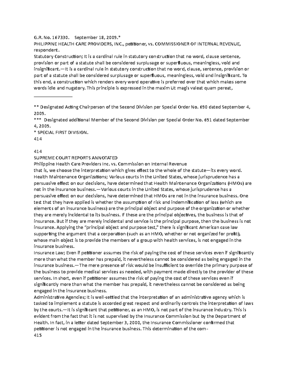 Tax8 - TAXATION - G. No. 167330. September 18, 2009.* PHILIPPINE HEALTH ...