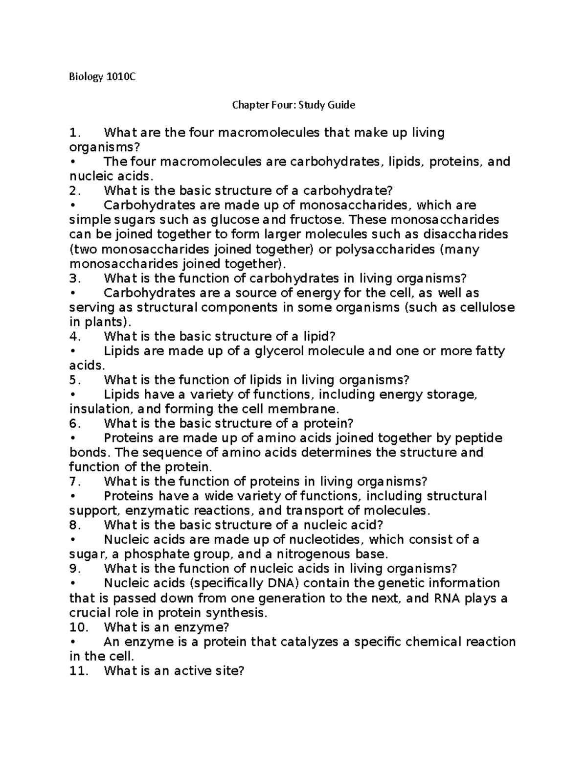 Biology 1010C CH4 Study Guide Biology 1010C Chapter Four Study Guide Biology 1010C CH4 Study Guide Biology 1010C Chapter Four Study Guide