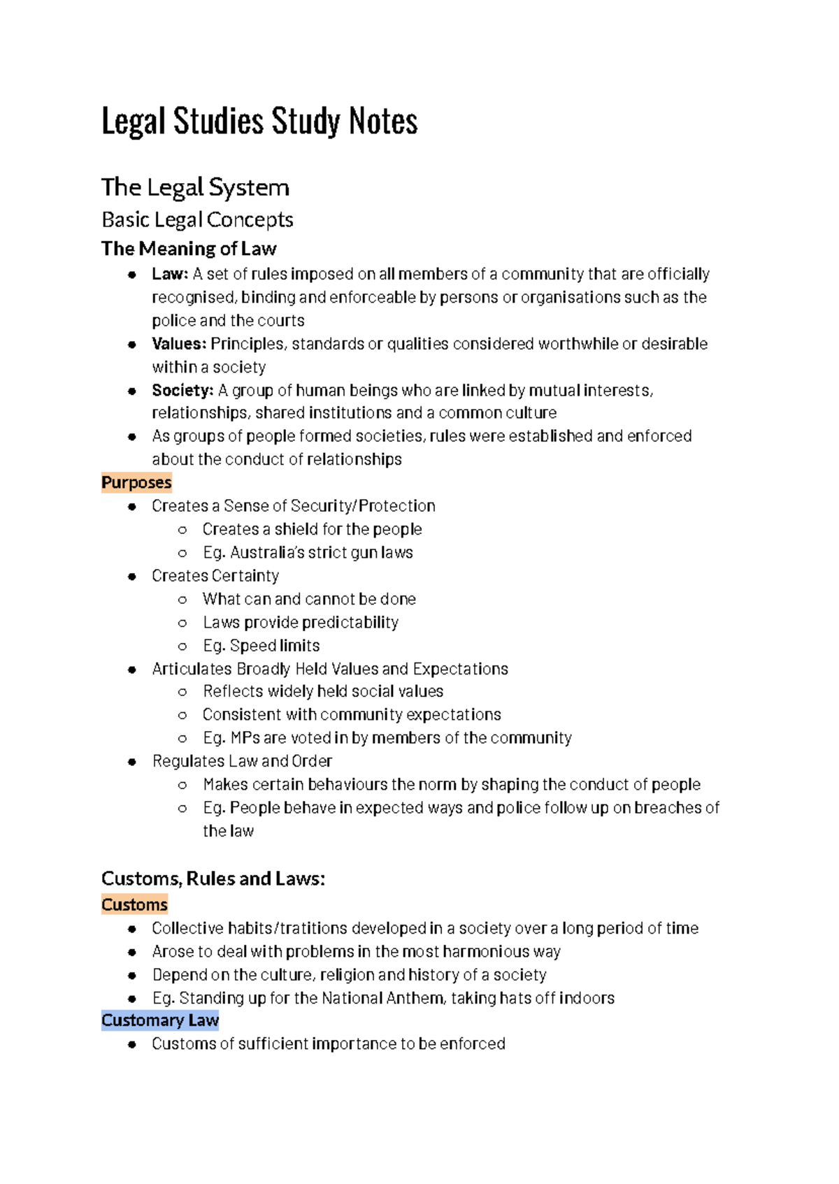 Yr 11 Legal Studies - Study Notes - Legal Studies Study Notes The Legal ...