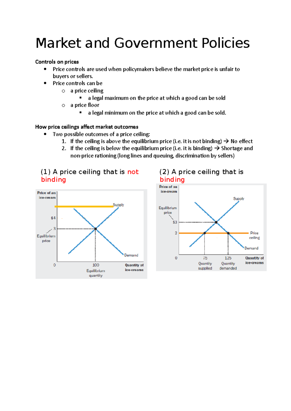 Economics Lecture 3 Market and Government Policies Controls on prices