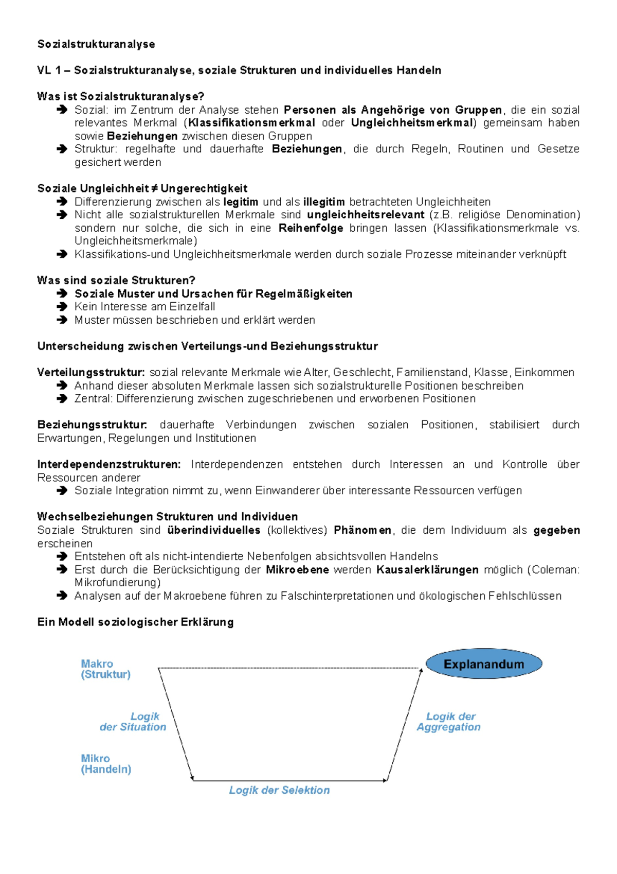 Zusammenfassung Sozialstrukturanalyse - Sozialstrukturanalyse VL 1 ...