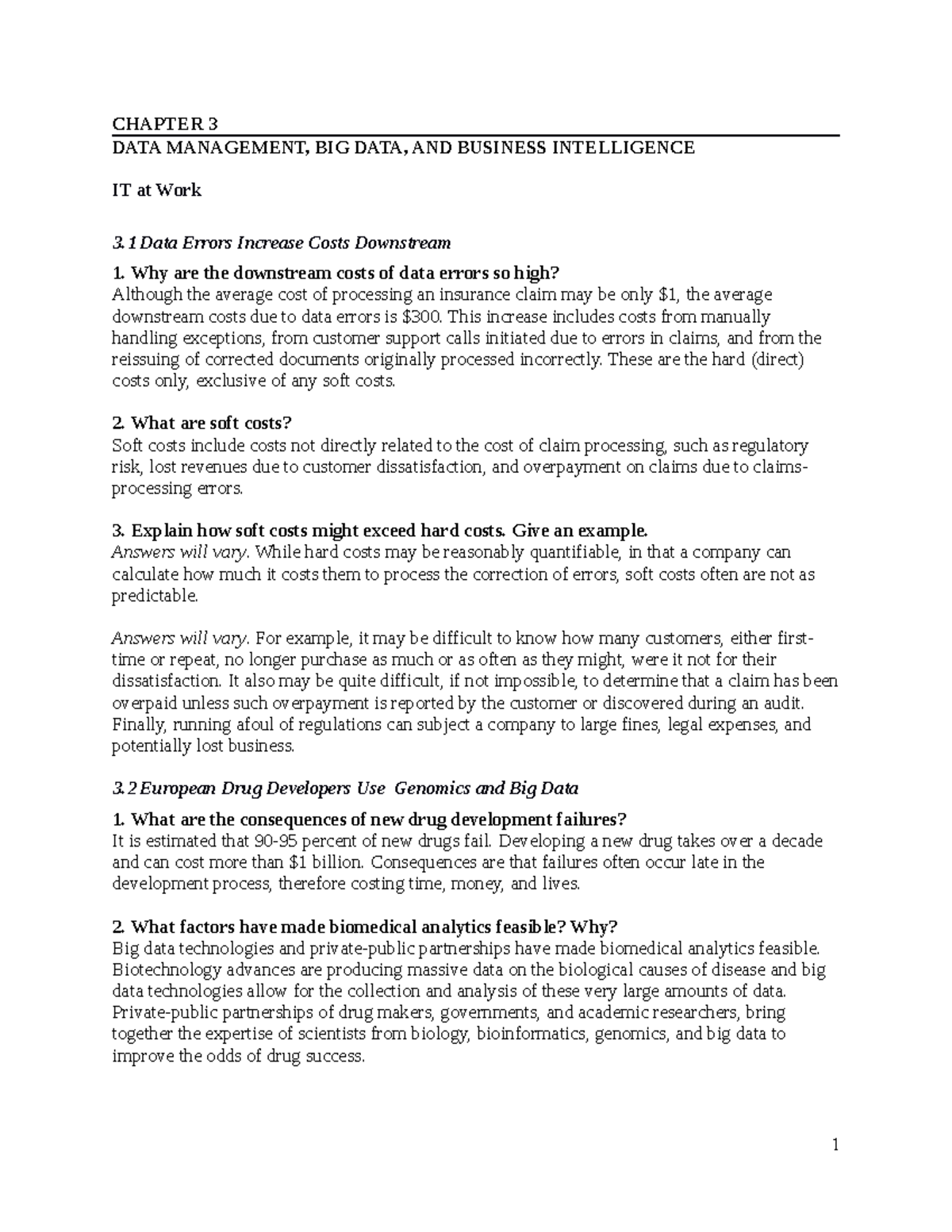 Ch03 - CHAPTER 3 DATA MANAGEMENT, BIG DATA, AND BUSINESS INTELLIGENCE ...