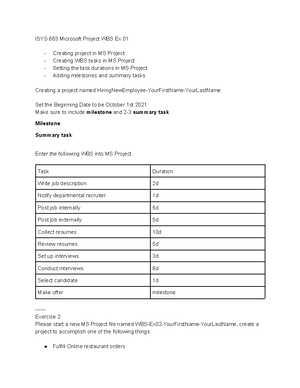 Defining the Project Resources - ISYS 663 Defining the Project ...