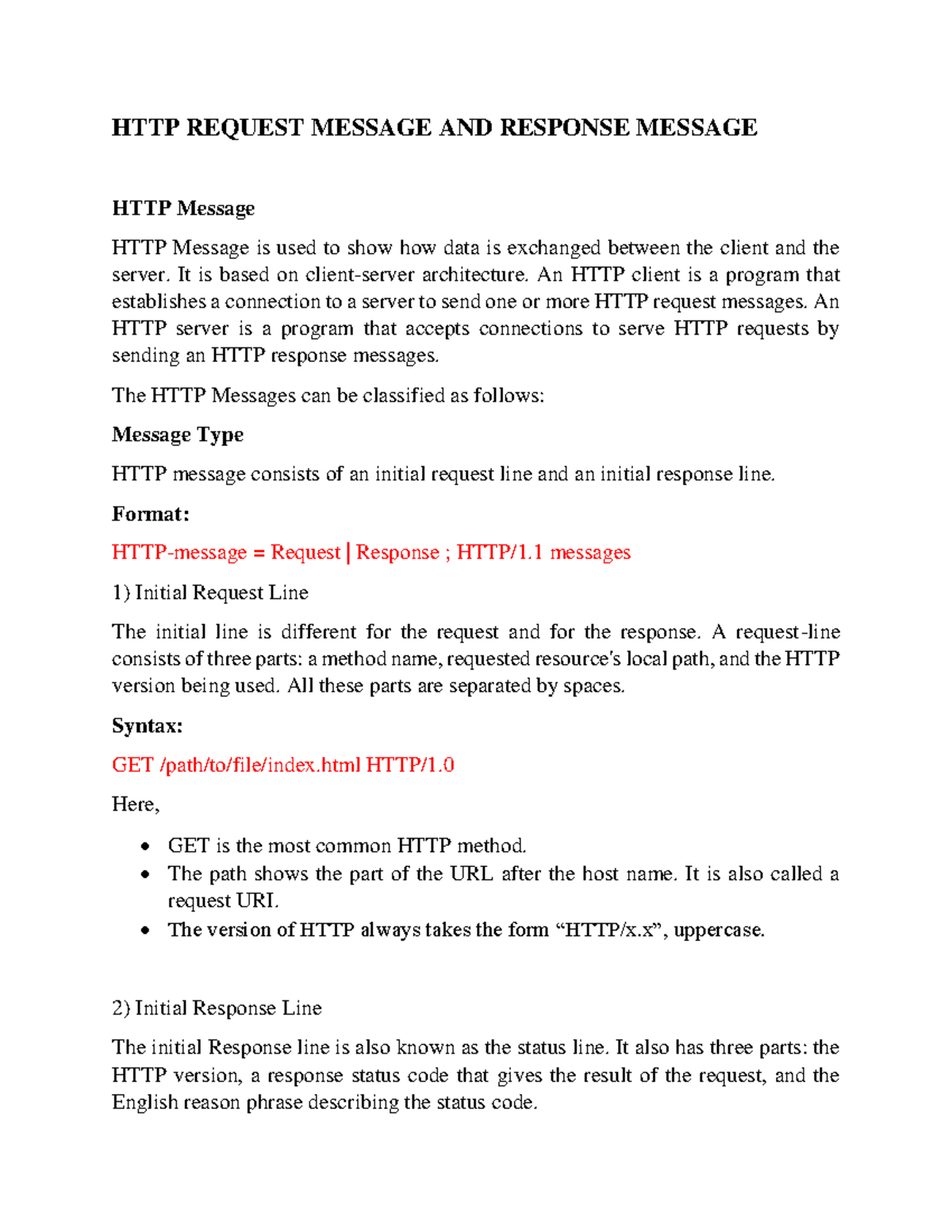 HTTP Request Message AND Response Message - HTTP REQUEST MESSAGE AND ...