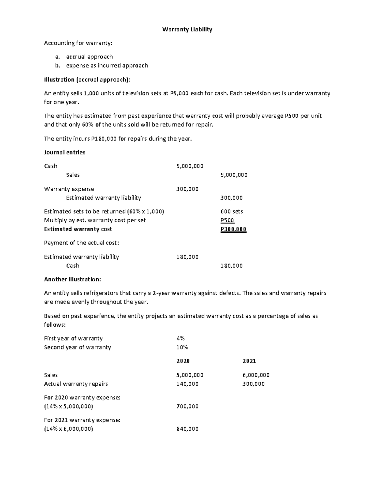 Warranty Liability Warranty Liability Accounting for warranty a