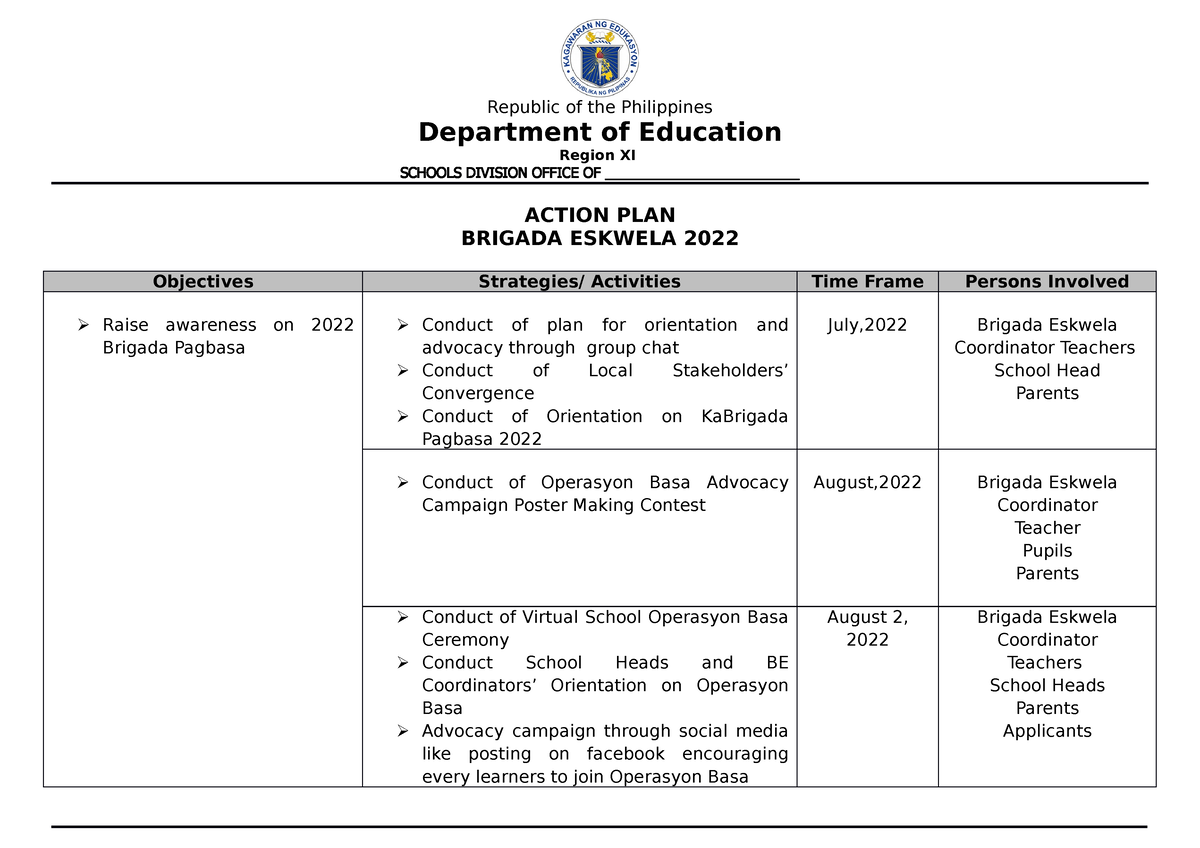 Brigada Eskwela Action PLAN.abg files - Department of Education Region ...