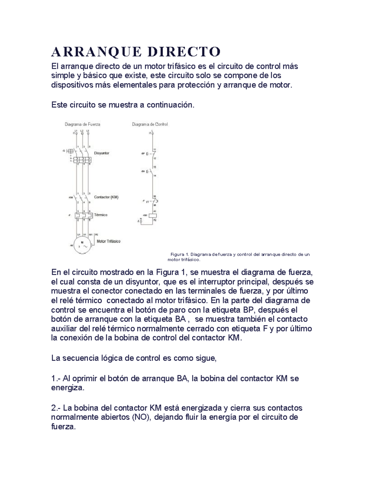 Arranque directo - Este circuito se muestra a continuación. Figura 1 ...
