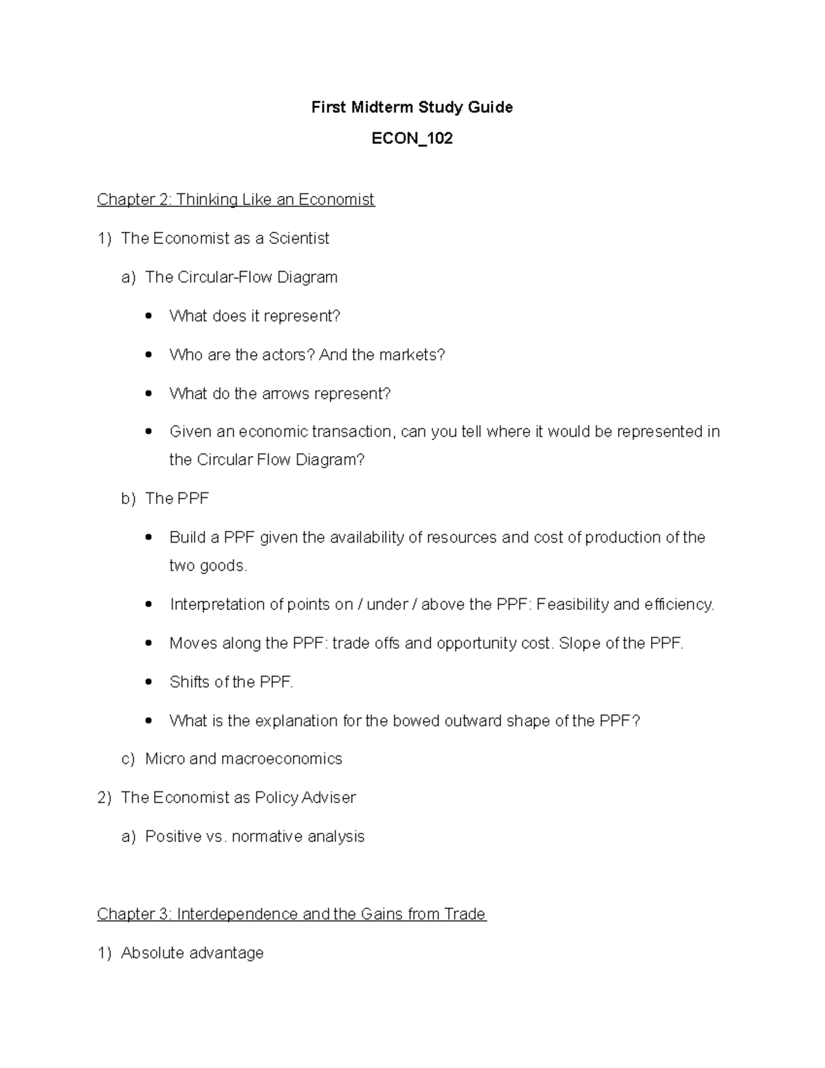 First Midterm Study Guide ECON 102 - First Midterm Study Guide ECON ...