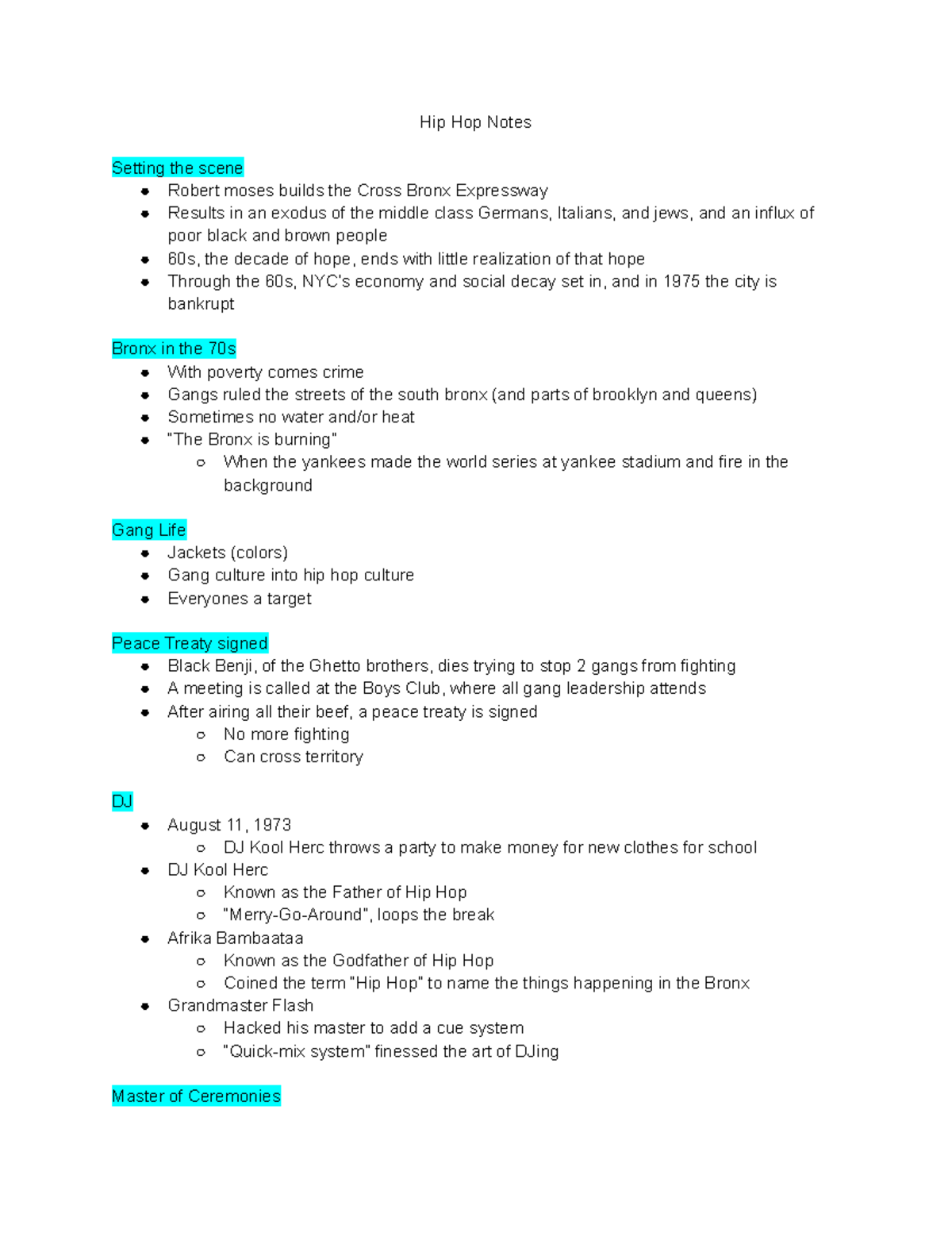 Hip Hop Notes - Hip Hop Notes Setting the scene Robert moses builds the ...