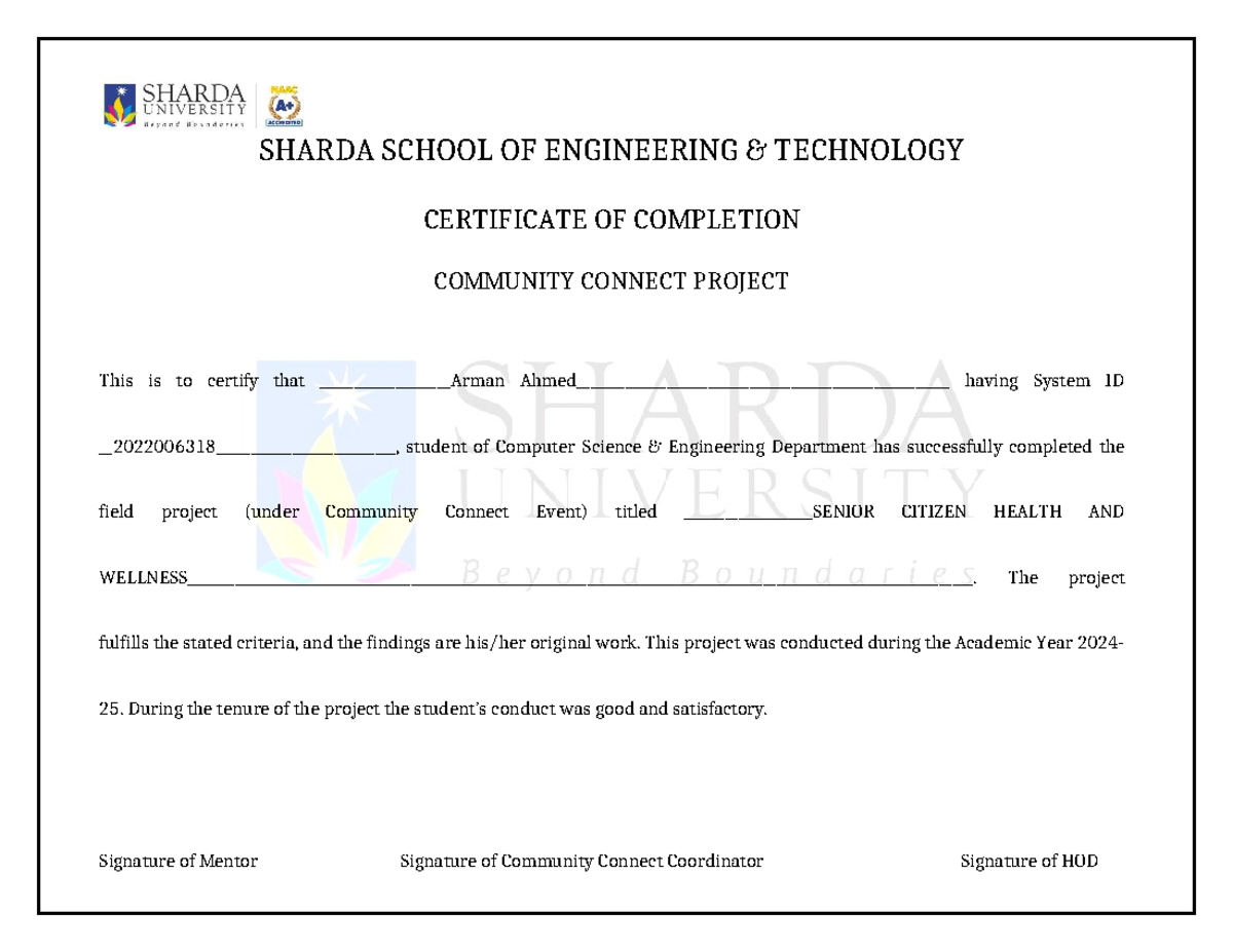 CC Certificate template - SHARDA SCHOOL OF ENGINEERING & TECHNOLOGY ...