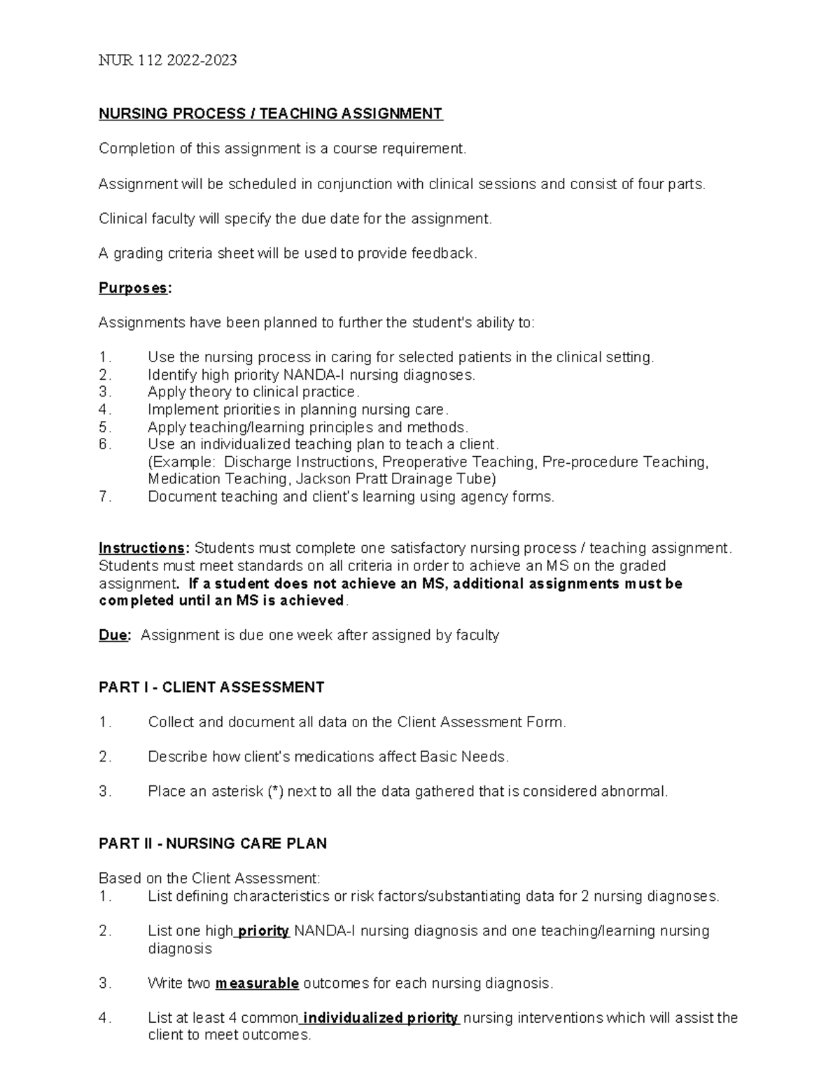 Nursing Process Teaching Paper -2022-23 - NURSING PROCESS / TEACHING ...