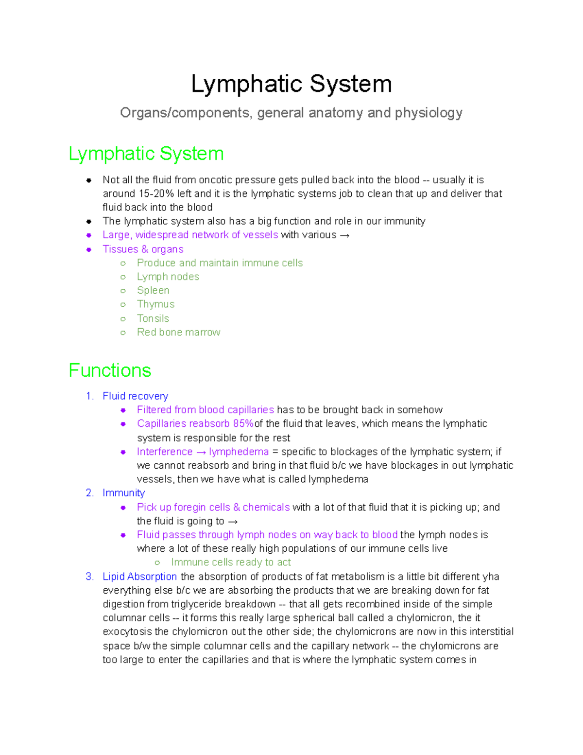 Lymphatic system intro - BIOL 318 - UL Lafayette - Studocu