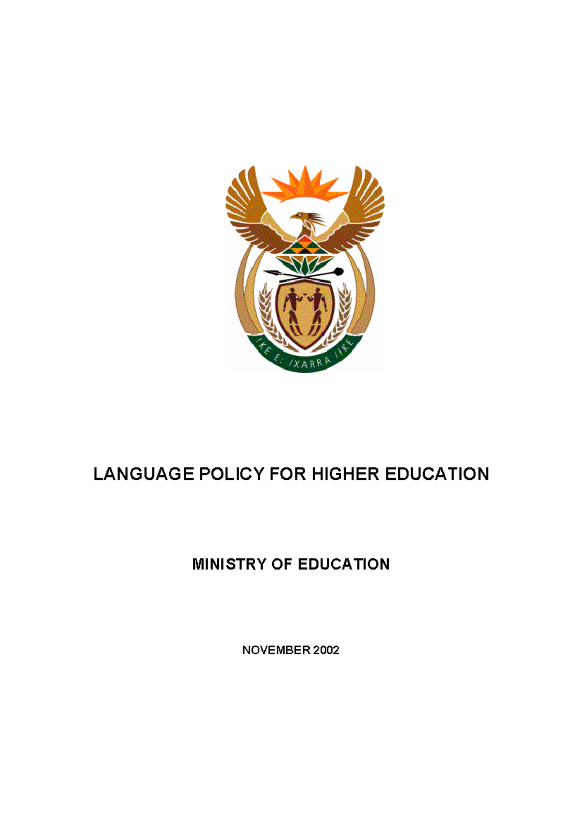 Language Policy for Higher Education - LANGUAGE POLICY FOR HIGHER ...