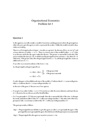 PS02 - ps 02 02 - Organisational Economics Problem Set 2 Question 1 In ...