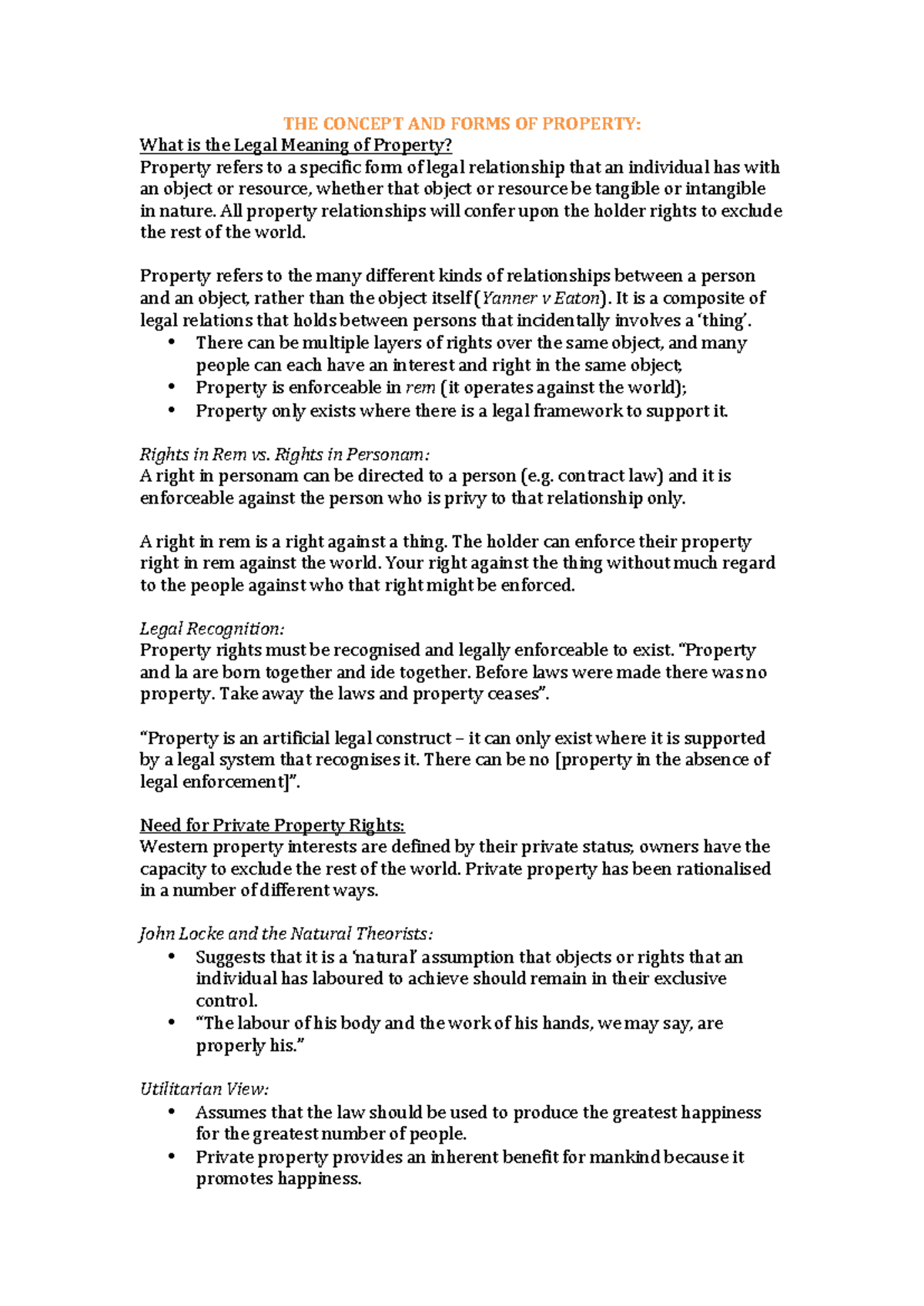 Notes Concepts and forms of property - THE CONCEPT AND FORMS OF ...