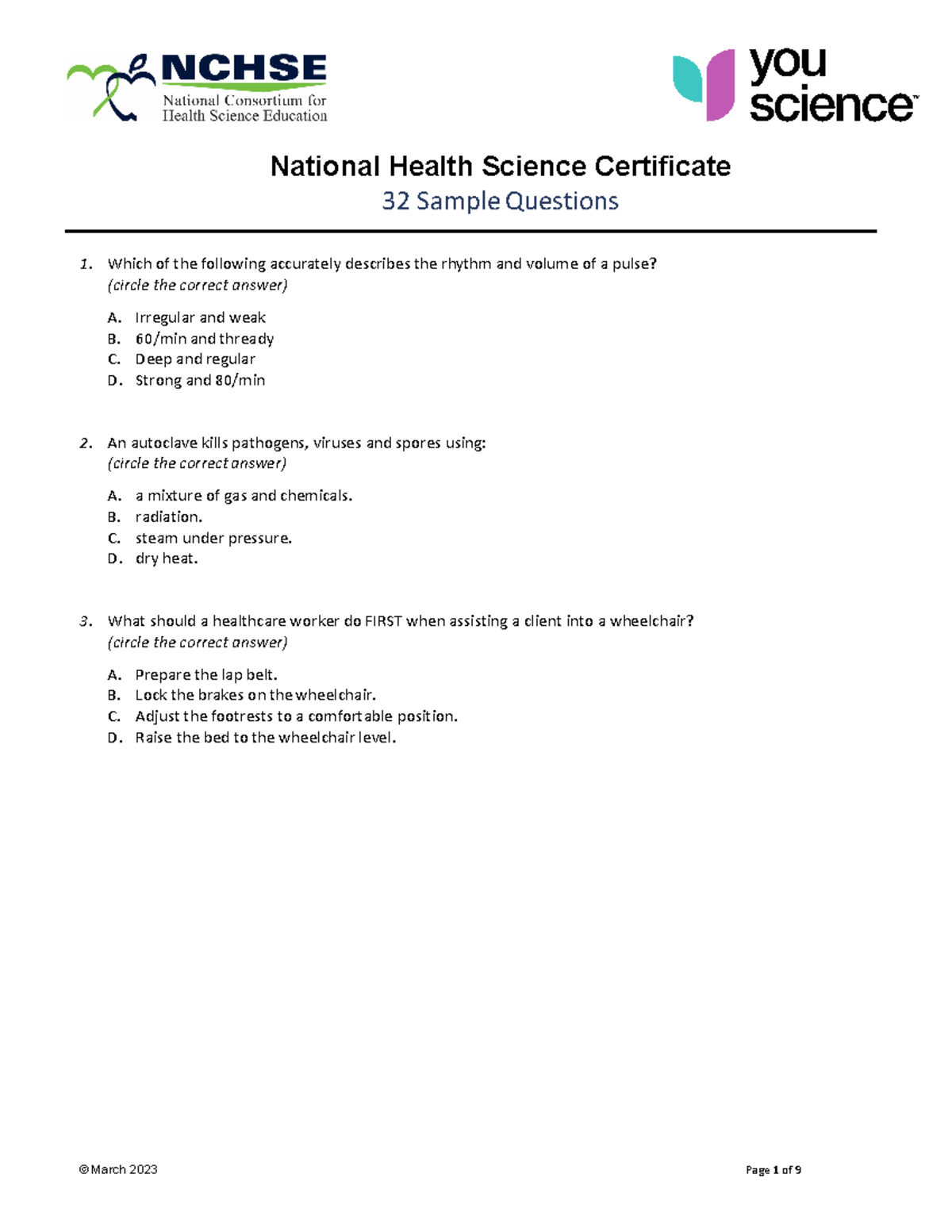 NHSC 30 Sample Test Questions 2023 - National Health Science ...