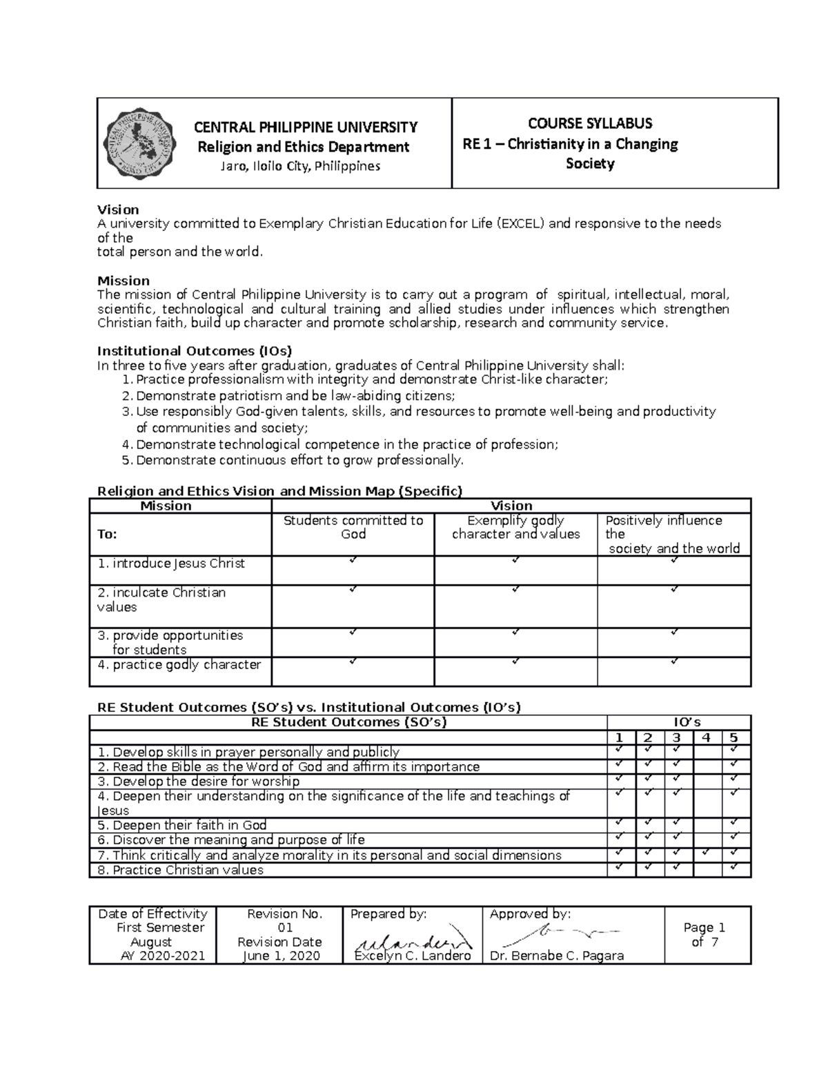 Christianity IN A Changing Society Syllabus - CENTRAL PHILIPPINE ...