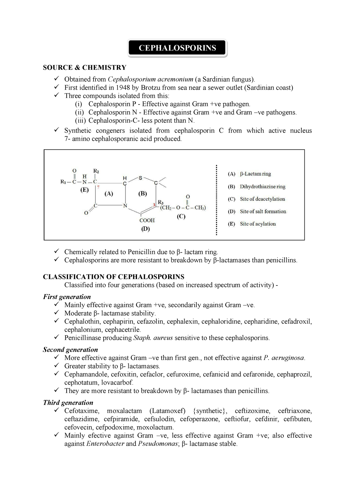 Cephalosporins, Carbapenems, Monobactums - CEPHALOSPORINS SOURCE ...