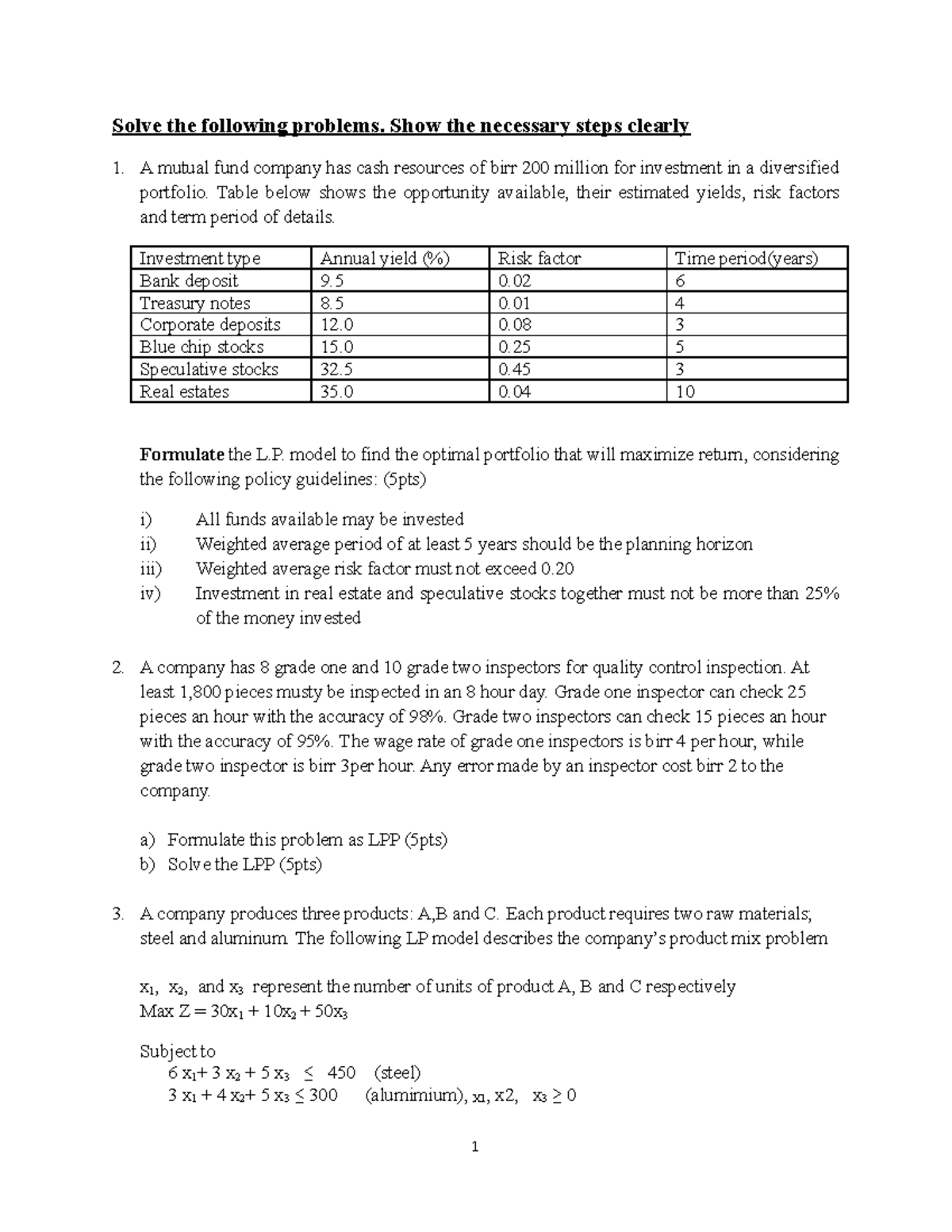 Individual Assignment 2 - Solve the following problems. Show the ...