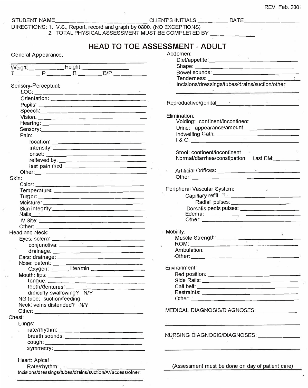Head to Toe Assessment-1 updated - REV. Feb. 2001 STUDENT NAME ...