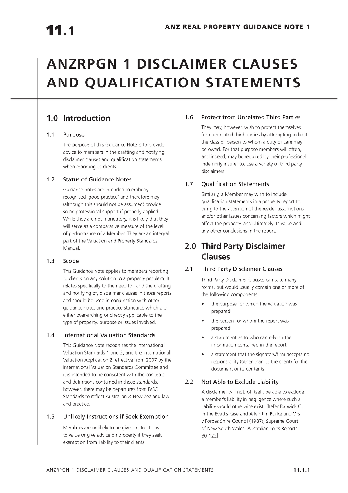 Week 3 Anzvps-11-01 Disclaimer Clauses and Qualification Statements ...