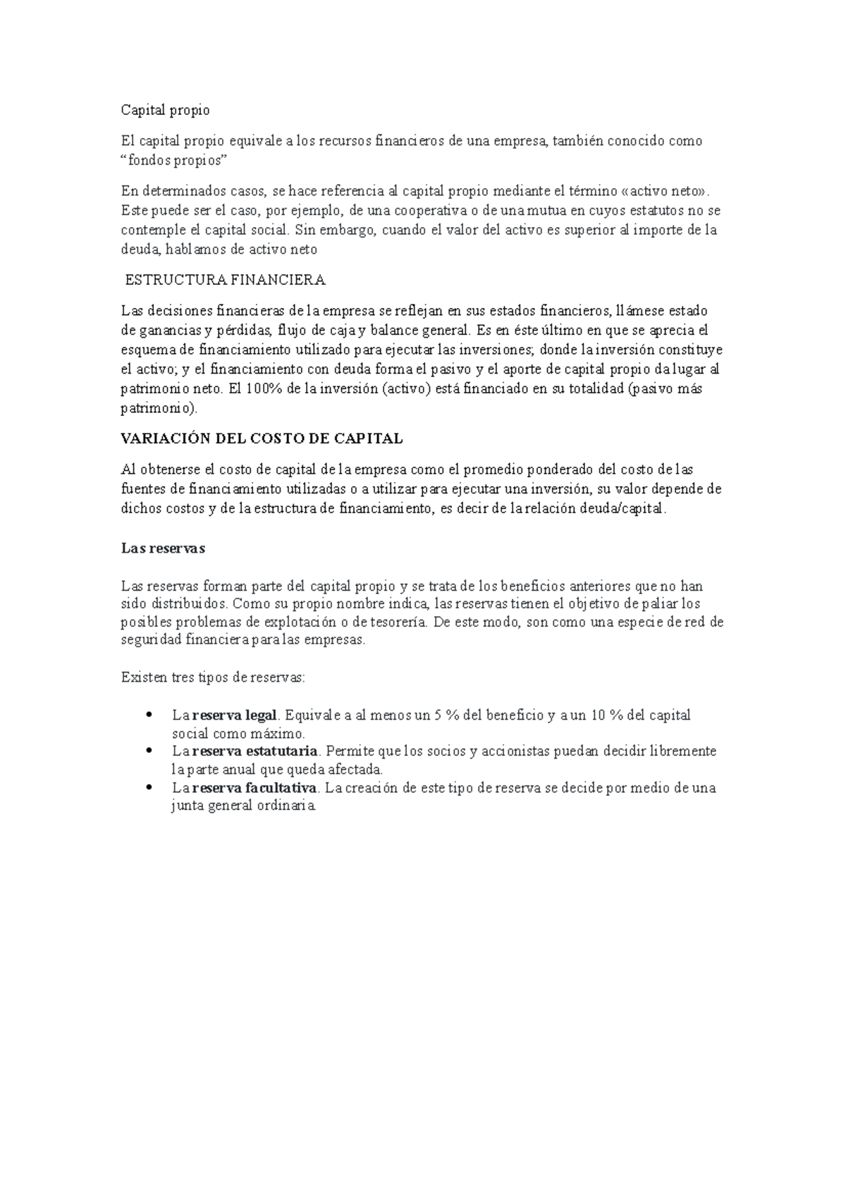 Finanas - Tiene una planilla - Capital propio El capital propio ...