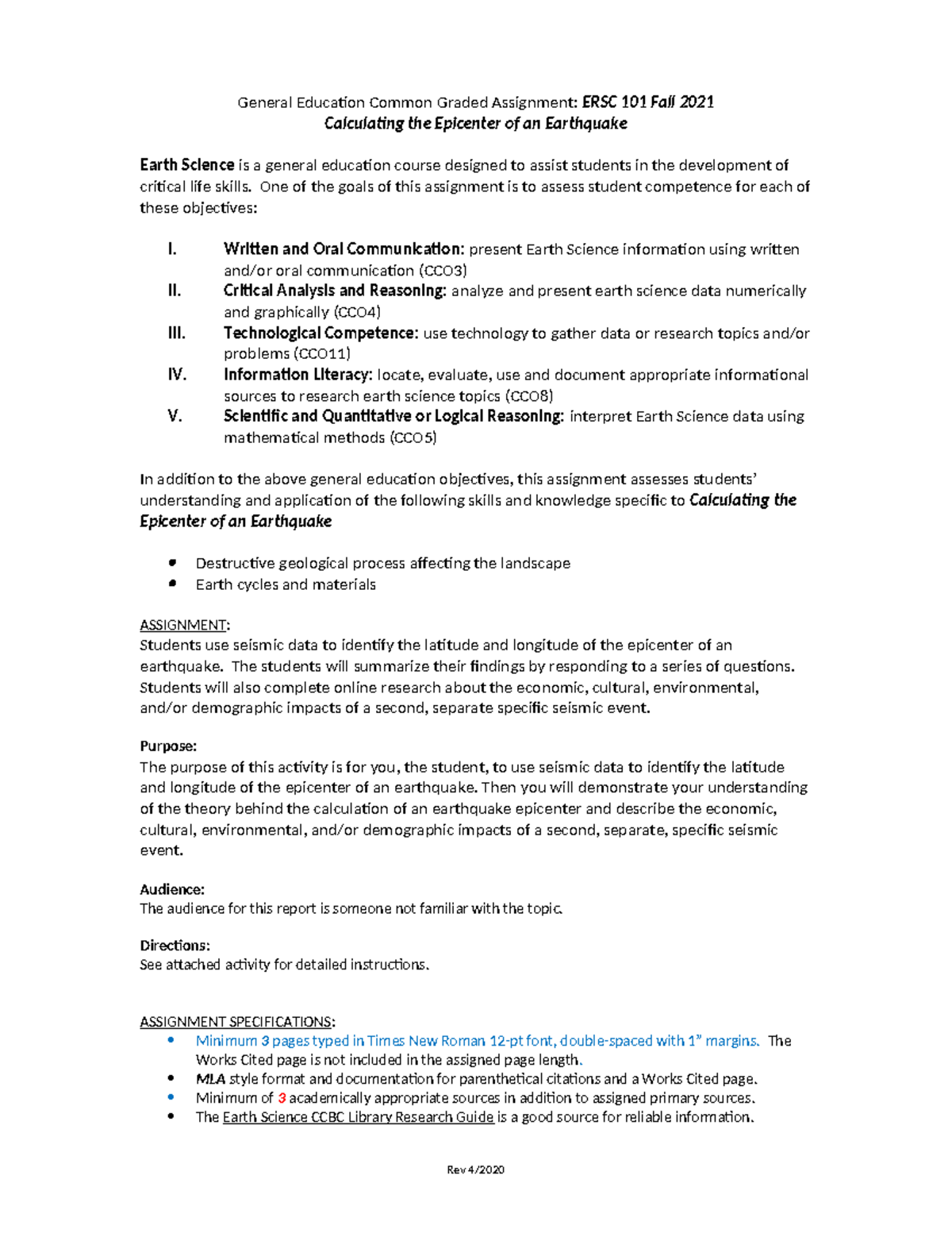ERSC101 epic center - General Education Common Graded Assignment: ERSC ...
