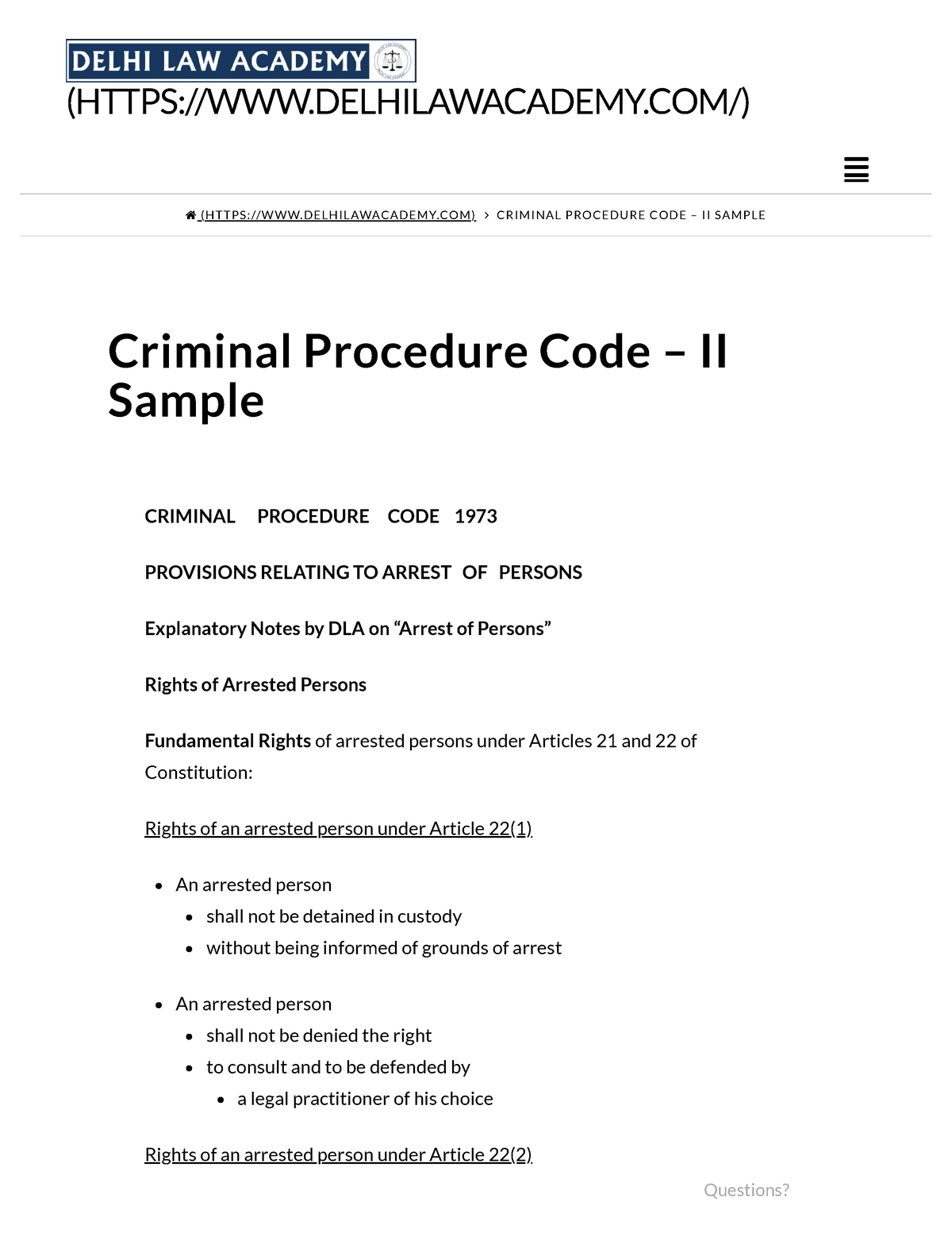 Criminal Procedure Code II Sample Delhi Law Academy Criminal 